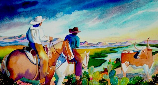 two riders by the Rio Grande